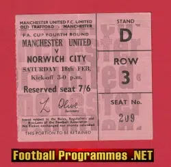 Manchester United v Norwich City 1967 - Football Ticket
