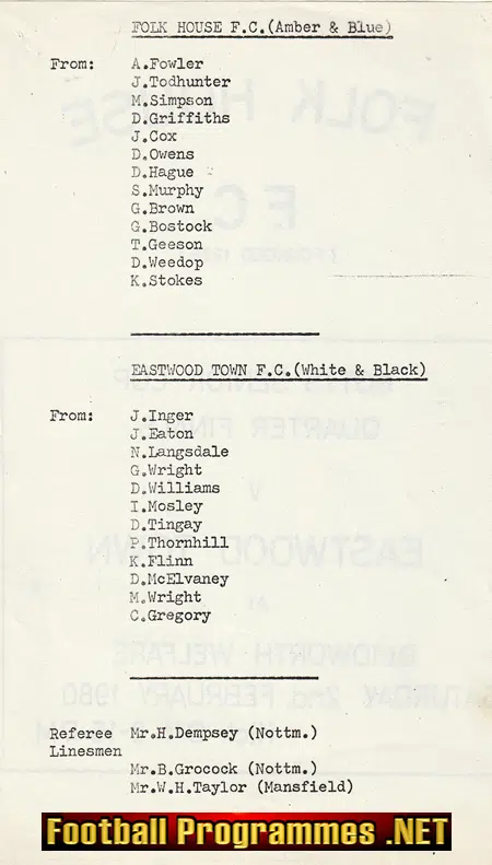 Folk House v Eastwood Town 1980 - Nottingham Blidworth Welfare