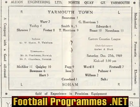 Great Yarmouth Town v Soham Town 1969