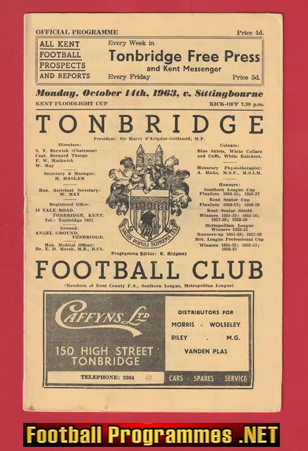 Tonbridge v Sittingbourne 1963 – Kent Floodlight Cup