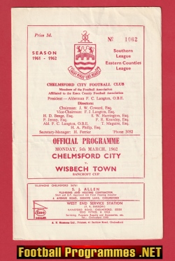 Chelmsford City v Wisbech Town 1962
