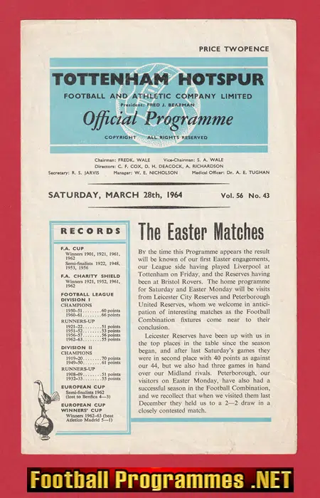 Tottenham Hotspur v Leicester City 1964 – Reserves Match