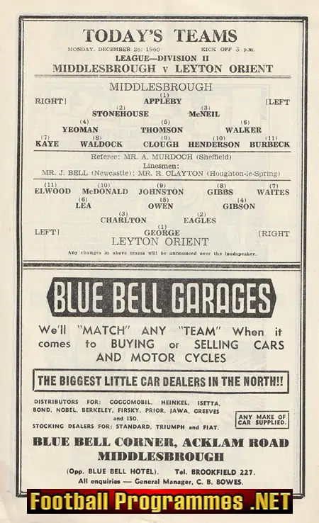 Middlesbrough v Leyton Orient 1960