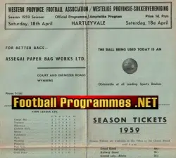 South Africa Football Programme 1959 – Multi Teams