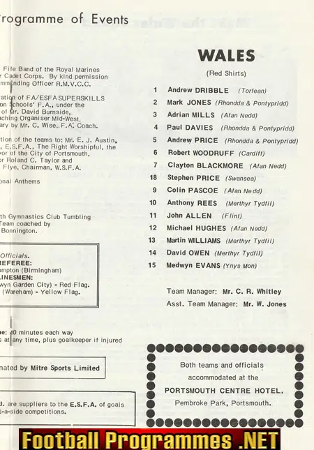 England v Wales 1980 - Schoolboys Match at Portsmouth