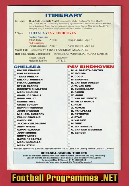 Steve Clarke Testimonial Benefit Match Chelsea 1996 + Ticket