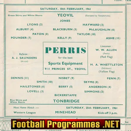 Yeovil Town v Minhead 1961 - 1960s