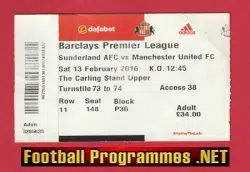 Sunderland v Manchester United 2016 - Football Ticket