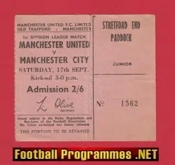 Manchester United v Manchester City 1966 - Man Utd Ticket 1960s
