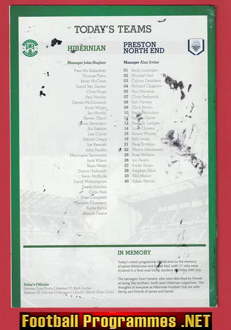 Hibernian Hibs v Preston 2009 - Signed Multi Autographed