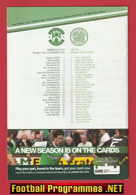 Hibernian Hibs v Glasgow Celtic 2011 - Signed Multi Autographed