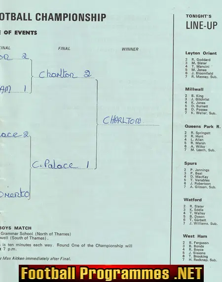 London Five A Side Football Championship Wembley 1968 Charlton