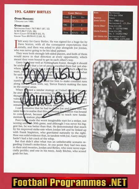 Manchester United Gary Birtles Autograph Signed Picture Man Utd