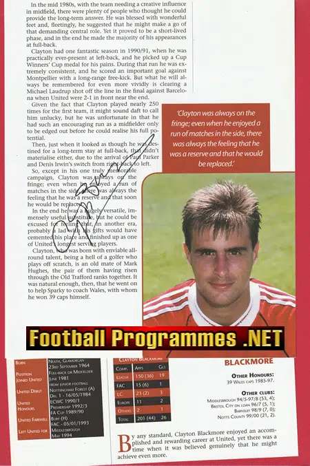 Manchester United Clayton Blackmore Autograph Signed Picture