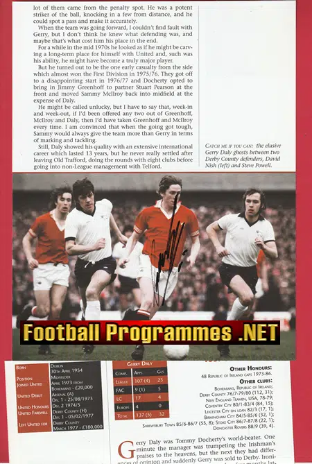Manchester United Gerry Daly Autograph Signed Picture Man Utd