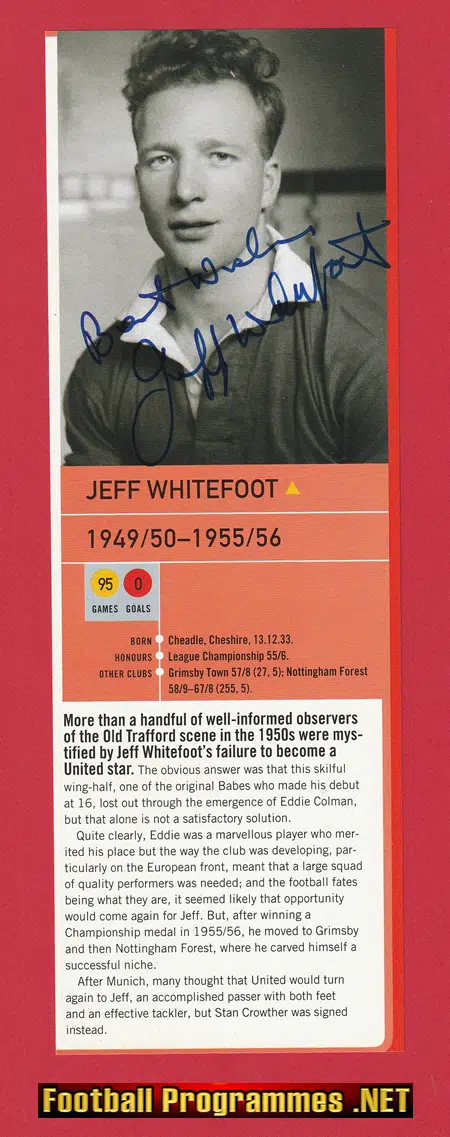 Manchester United Jeff Whitefoot Autograph Signed Picture Man U