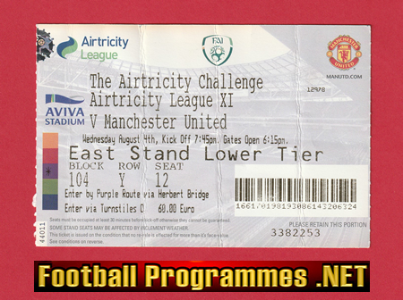 Airtricity League v Manchester United 2010 – Irish Match Ticket