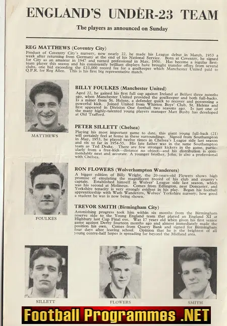 England v Italy 1955 - at Chelsea + Duncan Edwards Bill Foulkes