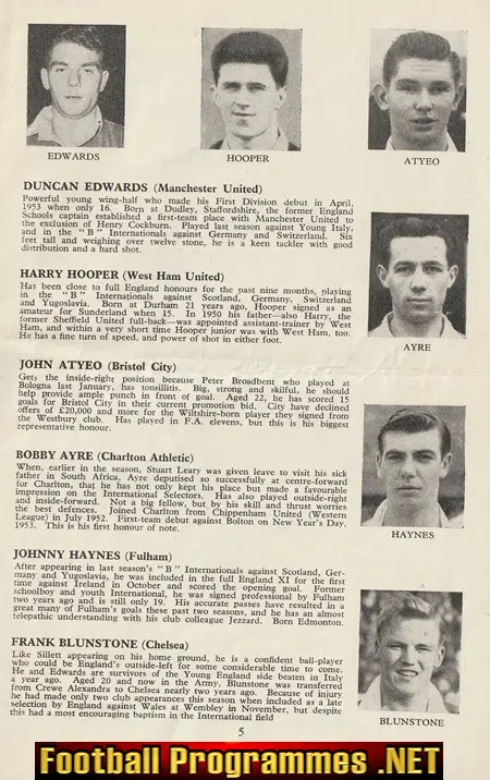 England v Italy 1955 - at Chelsea + Duncan Edwards Bill Foulkes