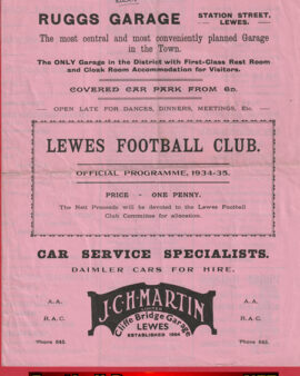 Lewes v Harwich Parkeston 1935 – Old 1930s Football Programme