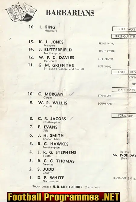 Barbarians Rugby v New Zealand 1954 - Cardiff Arms Park