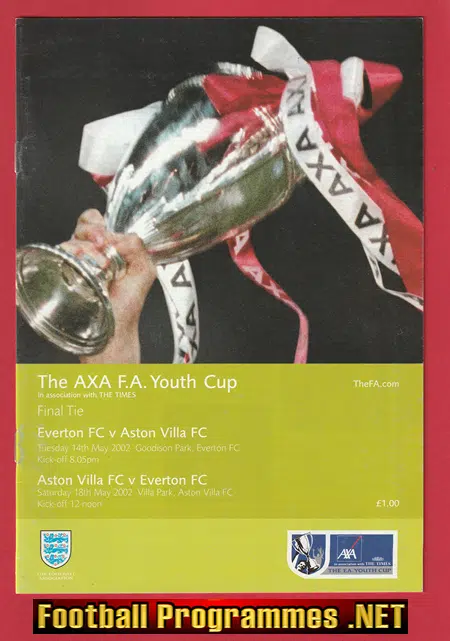 Everton v Aston Villa 2002 – Youth Cup Final – Double Issue Wayne Rooney