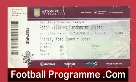 Aston Villa v Manchester United 2014 – Match Ticket