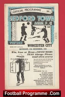 Bedford Town v Worcester City 1952 - 1950s - football programme