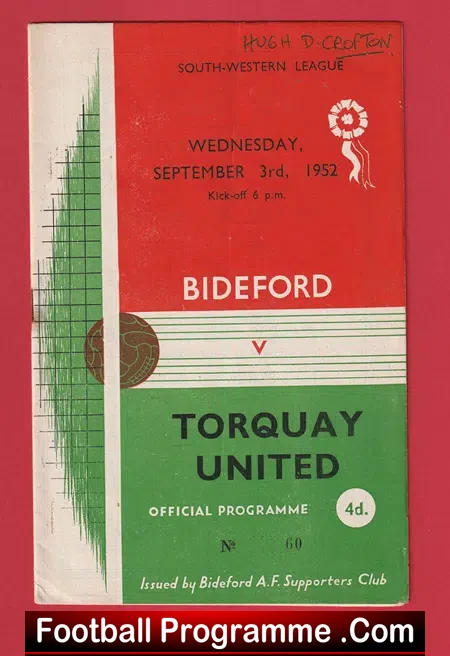 Bideford v Torquay United 1952 – 1950’s