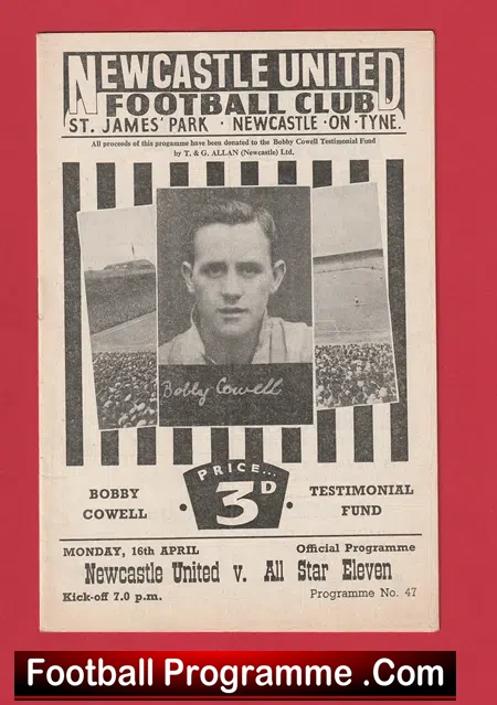 Bobby Cowell Testimonial Benefit Match Newcastle United 1956