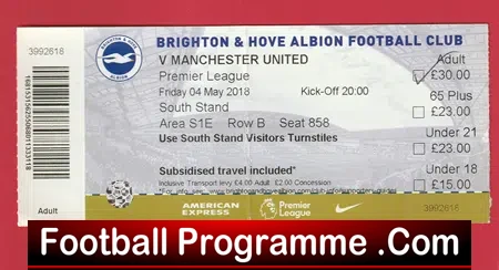 Brighton Hove Albion v Manchester United 2018 – Match Ticket