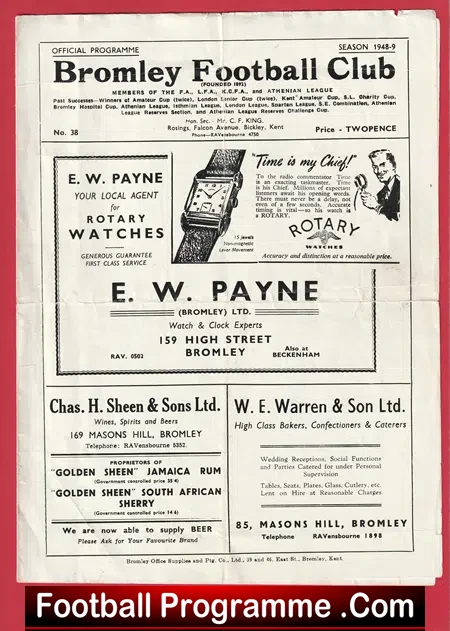 Bromley v Erith Belvedere 1948 – Semi Final Kent Cup