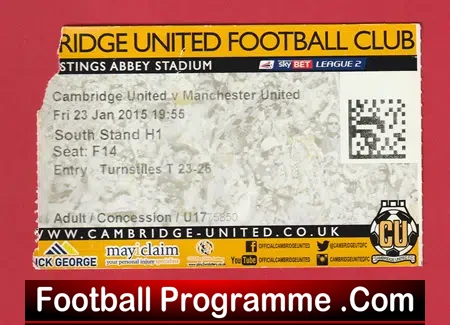 Cambridge United v Manchester United 2015 – Football Ticket