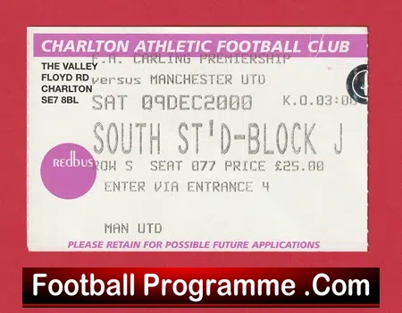 Charlton Athletic v Manchester United 2000 – Football Ticket