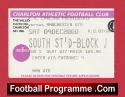 Charlton Athletic v Manchester United 2000 – Football Ticket