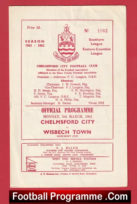 Chelmsford City v Wisbech Town 1962