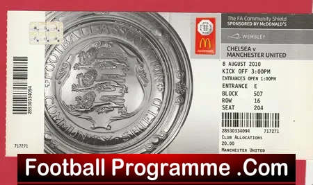 Chelsea v Manchester United 2010 – Community Shield Ticket