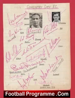 Coventry City Football Club Multi Autographed Signed Sheet 1952 - football programme