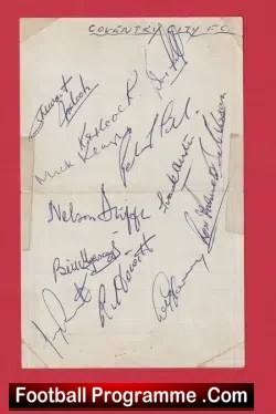 Coventry City Football Club Multi Signed Autographed Sheet 1960 - football programme