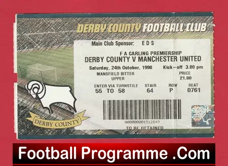 Derby County v Manchester United 1998 – Treble Season Ticket
