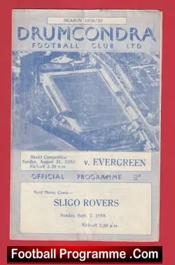 Drumcondra v Evergreen 1958 - Ireland - football programme