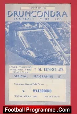 Drumcondra v St Patricks 1962 - Ireland - football programme
