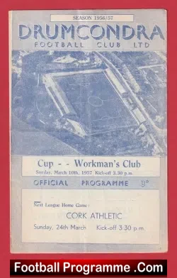 Drumcondra v Workmans Club 1957 - Ireland - football programme