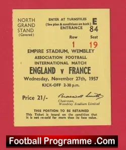 England v France 1957 – Football Ticket Duncan Edwards Last
