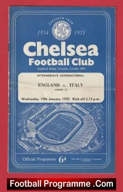 England v Italy 1955 - at Chelsea + Duncan Edwards Bill Foulkes - football programme