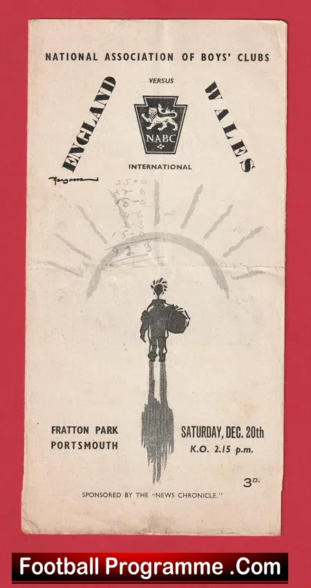 England v Wales 1953 – Schoolboys Fratton Park Portsmouth