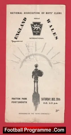 England v Wales 1953 – Schoolboys Fratton Park Portsmouth