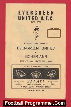 Evergreen United v Bohemian 1957 - 1950's Ireland Irish - football programme