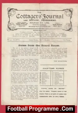 Fulham v Stoke City 1924 – Old 1920s Football Programme 20’s