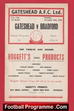 Gateshead v Bradford 1958 - Multi Signed Autographed - football programme